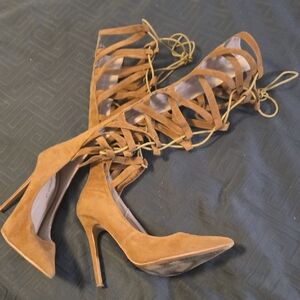 Shoe Republic LA Tan Gladiator Heels